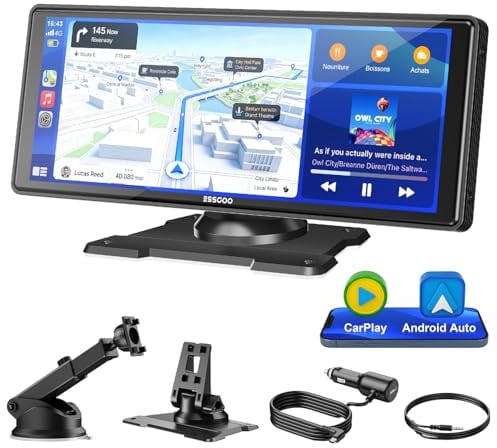 ESSGOO A-pple CarPlay & Android Auto, pantalla IPS Carplay de 10,26 pulgadas, compatible con Siri & G-oogle asistente, tarjetas en línea, fácil instalación, adecuado para diferentes modelos de