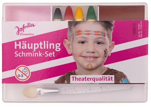 JOFRIKA Schmink-Set Häuptling I Kinderschminke inkl. Applikator und Abschminke | Native American I Fettschminke 5 Farben I Karneval, Fasching, Mottoparty | Leichte Handhabung | Mehrfarbig 707821
