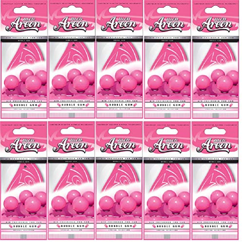 AREON Mon Auto Lufterfrischer Bubble Gum Duft Autoduft Kaugummi Pink Rosa Hängend Aufhängen Anhänger Spiegel Pappe 2D Wohnung (Set Pack x 10)