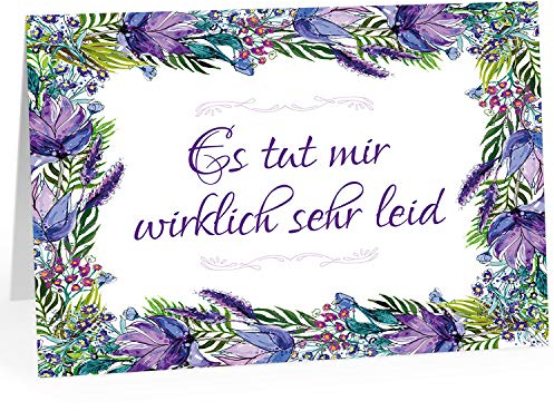 Große XXL (A4) Klappkarte mit Umschlag/Es tut mir sehr leid - Blumenrand/Sorry/Entschuldigung/Verzeih mir/Entschuldigen