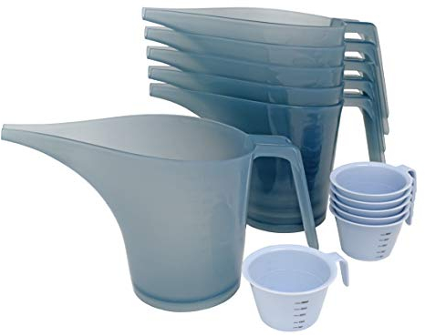 PreOkupied Lot de 6 Pichets Verseurs de 1 Litre, Gris Translucide et 6 Mini-Gobelets Doseurs de 60 Millilitres