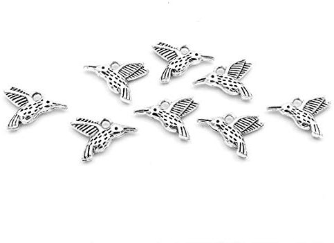 Vintageparts Anhänger in antik Silberfarben verschiedene Tiermotive und Größen| DIY | Selfmade | Kinderschmuck | Damen- und Herrenschmuck | Unisex | Kinder | Erwachsene (Kolibri 8 Stück)