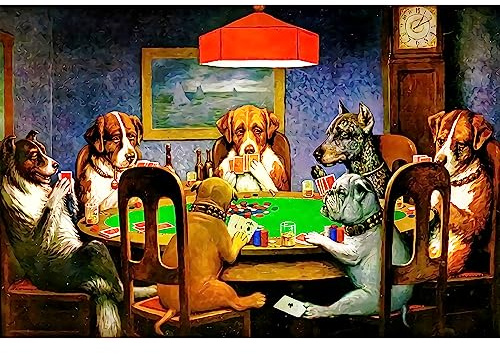 najiaxiaowu Classic Jigsaw Puzzles 1000 Pieces Adults Puzzles Wooden Puzzles Dogs Playing Poker DIY Modern Home Decor 30x20in/75x50cm