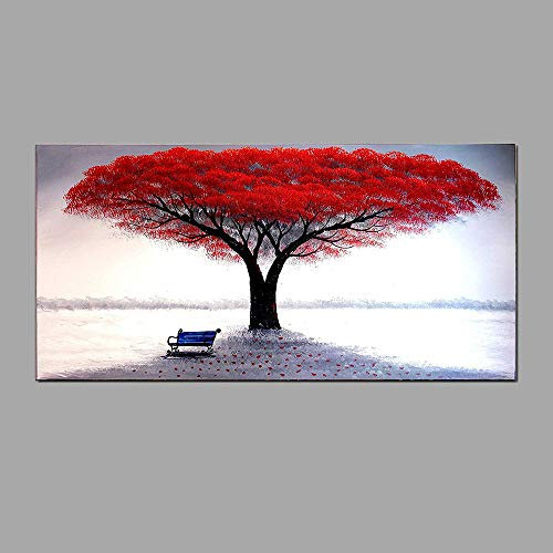 JPainting-one - Peinture à l'huile sur toile, abstrait, art mural, rouge, 60x120cm, Salle de séjour