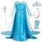YOSICIL Mädchen Prinzessinkleid mit Zubehöre Elsa Kostüm für Kinder Girls Kleidung Spiegel Krone Zauberstab für Geburtstagsfeiern Geschenk Halloween Weihnachten Verkleidung Karneval, Blau A, 150