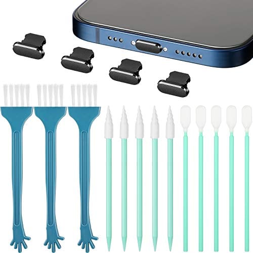 Frienda Anti Staub Stecker Metall Staubstecker für Telefone Kompatibel mit iPhone 12 Mini/12/12 Pro/12 Pro Max/13/13pro/13pro Max Reinigungsbürsten Set für Telefonanschlüsse Reinigungsbürste