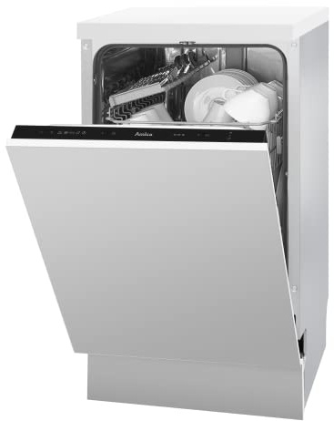 Amica EGSPV 587 915 - Lavastoviglie da incasso, completamente integrata (senza parte anteriore per mobili), larghezza 45 cm, 5 programmi, Aquastopp, cestino portaposate