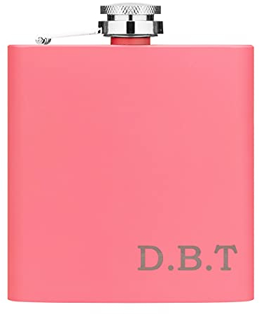 Personalised Hip Flask Custom Initials 6oz Matte Pink Stainless Steel