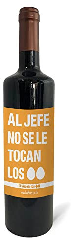 Regalo original. Botella de vino tinto Al jefe no se le tocan los huevos. 75cl.