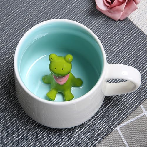 3D Tier Kaffee Tasse mit Nette Frosch Innen, Cartoon Kaffeetasse Milch Tee Keramik Becher, Süß Teetasse Geschenktasse Porzellan Tasse für Kinder, Frauen, Mädchen - Geburtstage Vatertag Geschenk