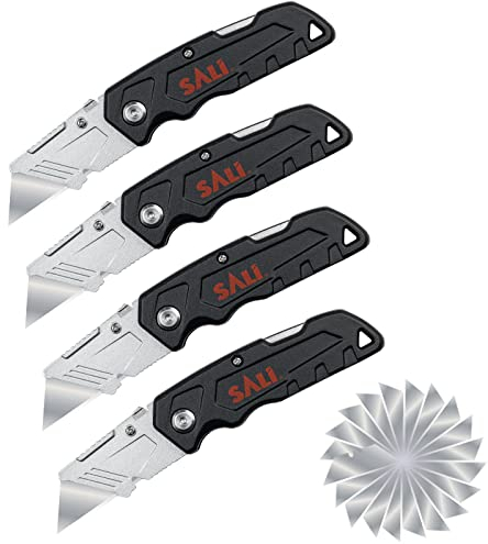 SALI Professional Universal Klappmesser automatischer,4er-Pack mit 20-teiligen zusätzlichen SK5-Klingen für präzises Schneiden