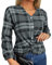 Onsoyours Damen Karierte Bluse Langarm Plaid Shirt Button Down V-Ausschnitt Hemd Frauen Elegant Tops Casual Oberteile Loose Hemdbluse Grau M