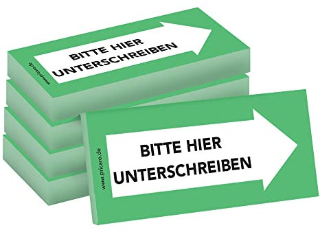 PRICARO Haftnotizen Bitte hier unterschreiben, Rechts, grün, 100 Blatt, 5 Stück