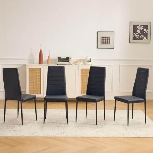 Karl home Dining Chairs Set of 4, PU Leather Balck Kitchen Chairs with Padded High Back & Foot Cap Protection for Dining Kitchen Living Room,300lbs Capacity,Space-Saving