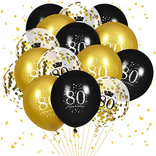 Luftballons 80. Geburtstag, 15 Stück Schwarz Gold Happy 80. Geburtstag Luftballons Schwarz Gold 80. Geburtstag Partydekoration für Männer Frauen 80. Geburtstag Jubiläumsdekor