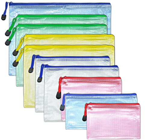 10 Stück Zip Beutel Dokumententasche,Reißverschluss Mesh Dokumente Taschen,Transparent Wasserdichte Datei Beutel,Kunststoff Reißverschlusstasche für Dokumente,Kosmetika,Hausaufgaben
