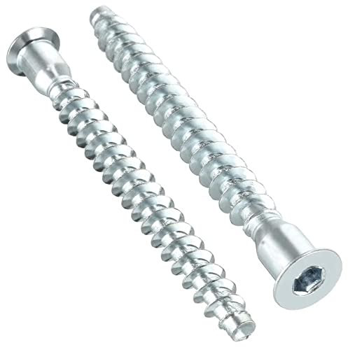Tornillos de confirmación (paquete de 50) hexagonal de acero con cabeza plana Allen para madera aglomerada plana para muebles, zinc, 6,4 x 50 mm