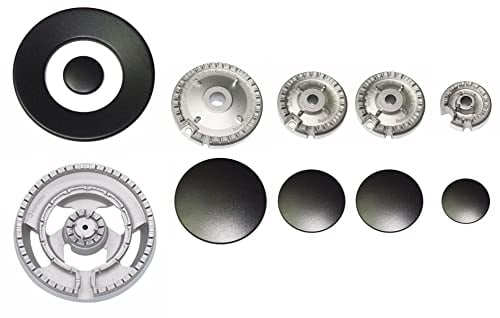 Whirlpool - Kit 5 bruciatori Defendi completi di piattelli spartifiamma Opachi satinati 4 fuochi + tripla corona per cucina piano cottura 5 fuochi - Made in Italy - WR12/1