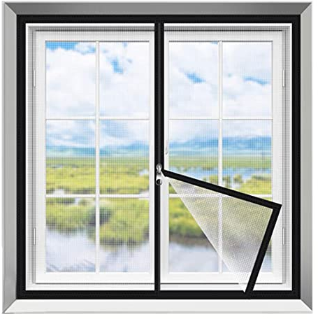 Fliegengitter für Fenster,Insektenschutz Fliegennetz mit Reißverschluss,Selbstklebendes Insektenschutz Fenster Netz,Individuell Zuschneidbar für Alle Fenster Bis (W140xH160cm(55x63in))