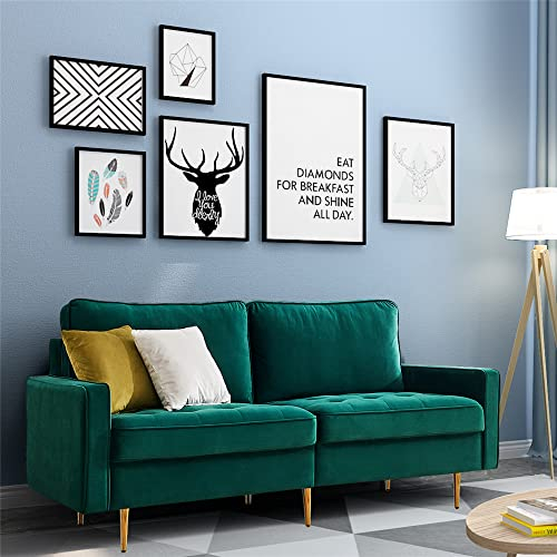 WEALTHGIRL Moderne Zweisitzer-Couch, 180 cm langes, mit Samt gepolstertes Sofa aus der Mitte des Jahrhunderts, 2-Sitzer-Sofá-Stühle mit konischen Beinen aus goldenem Metall für kleine Räume (Grün)