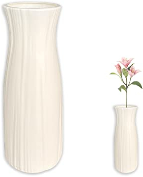 Ikosora Weiße Kunststoffvase, Keramikoptik, Kunststoffvase, geeignet für Blumen, unzerbrechliche Knospenvase für Dekoration, Wohnzimmer, minimalistische Kunststoffvase, 1 Stück