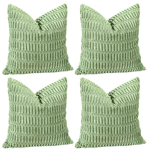 Sungeek 4er Set Kordsamt Kissenbezüge, Dekorativ Zierkissenbezüge Weich Kissenbezug Dekokissen Sofakissen Couchkissen Deko Bezug Kissenhülle für Sofa Schlafzimmer Wohnzimmer (Salbei Grün, 45x45 cm)