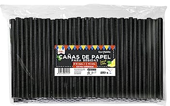 DON PALILLO - 250 schwarze Papier-Trinkhalme für Cocktails, 150 x 8 mm, 100% biologisch abbaubar und kompostierbar.
