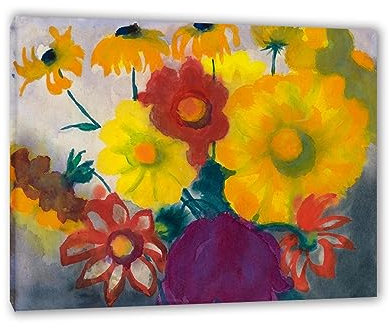 JZSDGB Dahlien und Sonnenhut von Emil Nolde Giclée-Leinwanddruck Fertig zum Aufhängen Berühmte Bild auf Leinwand Wandkunst Leinwandbilder für die Wanddekoration 70x90cm(28x35in) Gerahmt