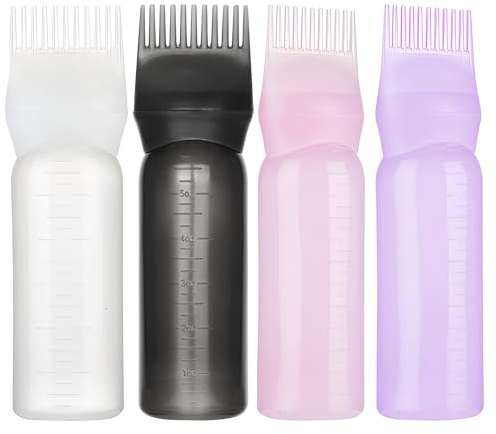 ZSMJAER 4 Piezas Botes Aplicadores de Tinte,Botella Aplicadora de Peine de Raíz de 160 ml,Aplicador de Tinte para el Cabello,Botella de Pelo con Cepillo,Hair oil Applicator