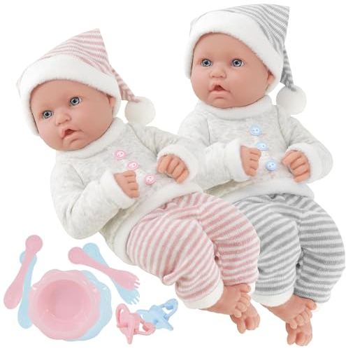 Bibi Doll Twin Baby Dolls Boy and Girl Dolls with Dummies Feeding Set Kids Role Play Toys Baby Doll Accessories Babies Gift Set