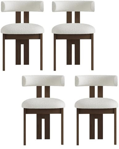 DXDRT Moderne Esszimmerstühle 4er Set, gepolsterte Küchenstühle mit gebogener Rückenlehne, Bequeme Sherpa Bistrostuhl mit Holzbeinen für Wohnzimmer/Esszimmer/Gästezimmer,Walnut