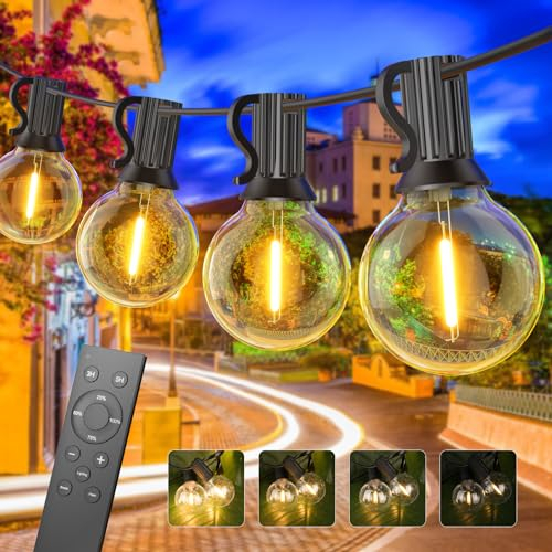 FANSANMY Catena Luminosa Esterno Dimmerabile, 30M Luci da esterno con Telecomando, 50+2 Lampadine Infrangibili, IP45 Impermeabile, 2700K Bianco Caldo, Adatto per Giardini, Cortili, Bistrot, Case