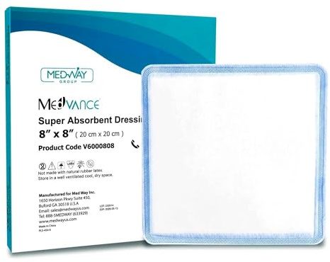 MedVance Super Absorbent Wound Dressing, Non-Adhesive Pads, 8x8, Box of 5