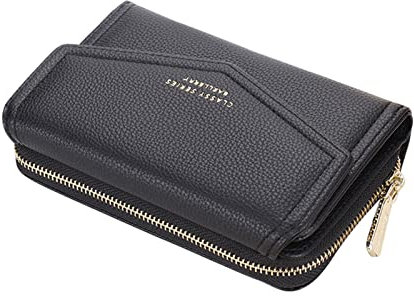 Skyearman Portefeuille Femme Cuir Moyen Porte Monnaie Femmes Fermeture Éclair Poche à Monnaie Porte-Cartes avec 10 Compartiments pour Cartes Portefeuilles Pochette Femme (Noir)