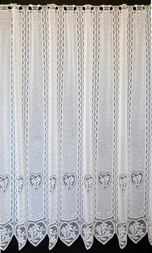 Gardinen Kranzusch Scheibengardine Enzian im Herz 180x99 cm H/B Weiß Bistrogardine Vorhang Küche 1er Pack