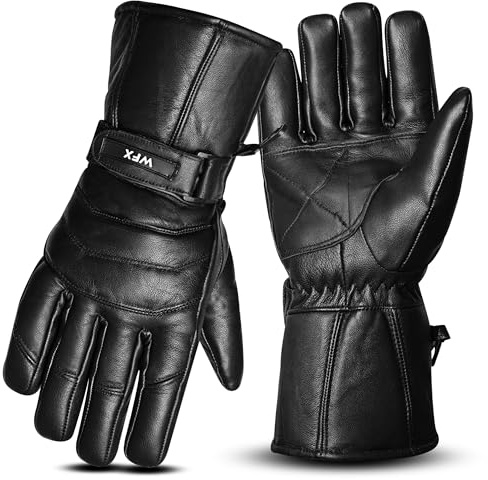 WFX Motorbike Motorcycle Gloves Thinsulate Heavy Duty Waterproof Winter Thermal Inner Leather Riding Gloves Windproof Heating Gloves Men Women Outdoor Cycling Sports Bike (Black, M)
