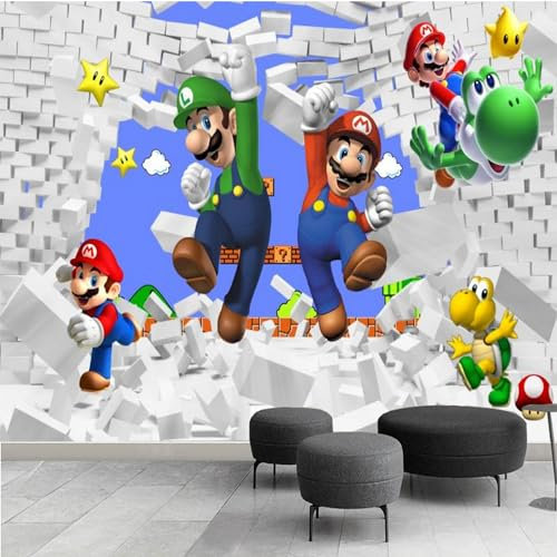 AWMTART Papier peint autocollant de taille personnalisée 3D Mario Game Anime Stickers muraux Art Decor Peel and Stick Amovible Grande affiche