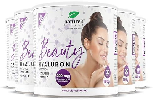 Nature's Finest Beauty Hyaluron, Trinkpulver 750 g (5er Pack) | 200 mg Hyaluronsäure & 2500 mg Kollagen pro Portion mit Vitamin C - Zitronengeschmack, ohne Zuckerzusatz