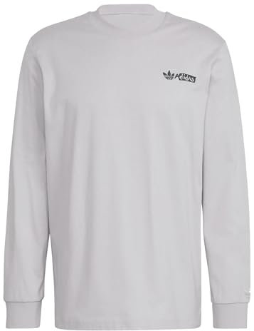 adidas Originals Box Logo Long Sleeve Men's Cotton T-Shirt, White, White Back Doodle Logo, Medium