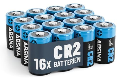 ABSINA 16x Piles CR2 3V Lithium pour Appareil Photo, caméra et Bien Plus - Pile CR2 étanche et Durable - Pile CR2 3V avec 800mAh - Pile CR2 Lithium, CR2 Pile, Pile CR2 3V Lithium, Batterie CR2