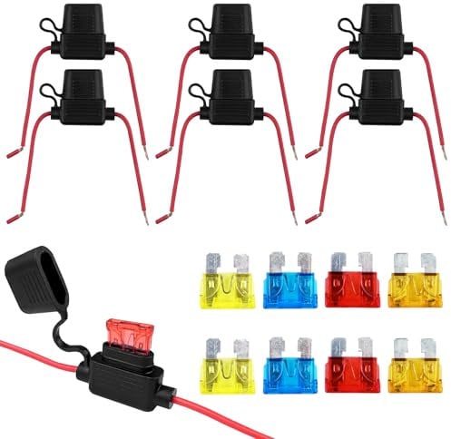 Gvolatee Portafusibili 12v(6Pcs), Fusibili Auto In Linea Moto per Impieghi Gravosi, Rubacorrente Portafusibile, Ato Porta Fusibili 12 Volt In-Line, per Autoveicoli, per Auto/Camion/Moto/Barca