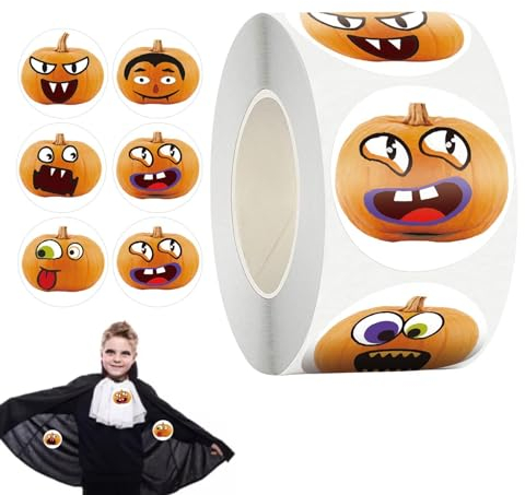 Generisch Kürbisaufkleber Für Kinder - 500 Stück Halloween-Cartoon-Kürbis-Gesichtssiegel-Etikett | Runde Dekorative Aufkleber Für -Partygeschenke, Tragbare Aufkleberrolle Für Kinder Und Erwachsene