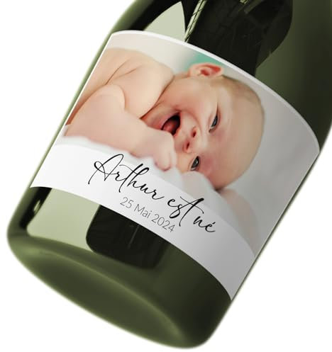 4 Étiquettes autocollantes à personnaliser avec texte et photo pour bouteille de champagne - naissance - anniversaire- mariage - fête - cadeau - format 12x7 cm