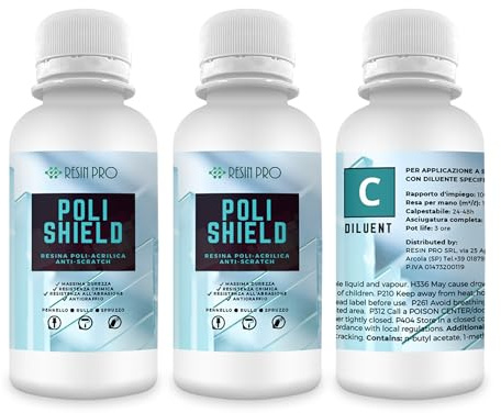 Resin Pro Kit Vernice Bicomponente Poliuretanica Antigraffio Poli-Shield con Diluente, Kit per Lucidare e Proteggere le Superfici in Resina, Kit Resistenti, Facile da Applicare (30 Gloss+610 gr)