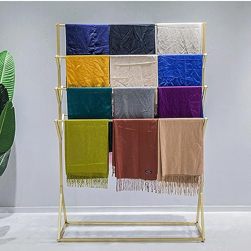 Bodenstehender Seidenschal-Organizer aus Metall, doppelseitiger Hijab-Halter mit großer Kapazität, kommerzieller Schal-Aufbewahrungsständer, für Bettlaken, Gürtel, Anzughosen, Gold, 32x 16x 63