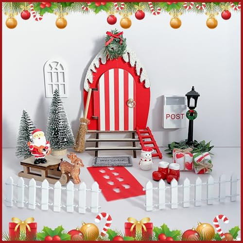 Puerta de Elfo de Navidad, Puerta de Elfo, Decoraciones en Miniatura de Casa de Elfo de Navidad para Casa de Elfo de Navidad de Madera, Puerta Mágica de Elfo de Navidad