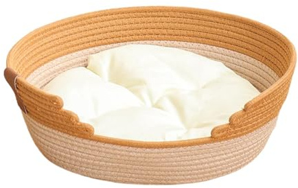 MagiDeal Cesto per Lettino per Gatti in Corda di Cotone Intrecciata, Letto per Dormire con Cuscino, Cuccia Portatile AntiGraffio per Animali Domestici, M
