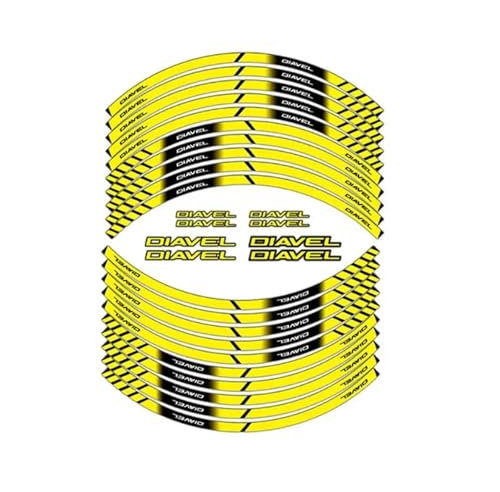 CLFJWZ Vari Stili Adesivi per Pneumatici Moto Set di Adesivi per Decalcomanie Riflettenti Impermeabili con Bordo in Pellicola per Ruota Anteriore Posteriore per D&ucati DIAVEL(Yellow)