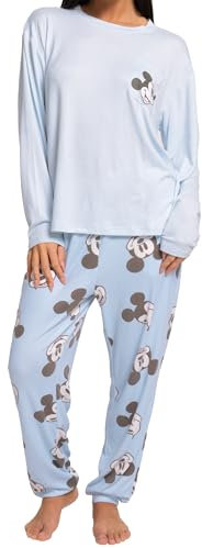 Disney Mickey Mouse Schlafanzug Damen | Schlafanzug Frauen | Damenschlafanzüge | Damen Nachtwäsche | Blau M