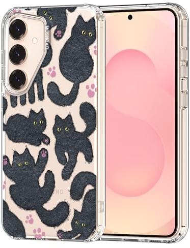 MOSNOVO für Samsung Galaxy S25 / Galaxy S24 Hülle – Durchsichtige, schlanke, stoßfeste TPU+PC-Handyhülle, [6,6 Fuß Fallschutz/Anti-Abziehen] - Schwarze pelzige Katze